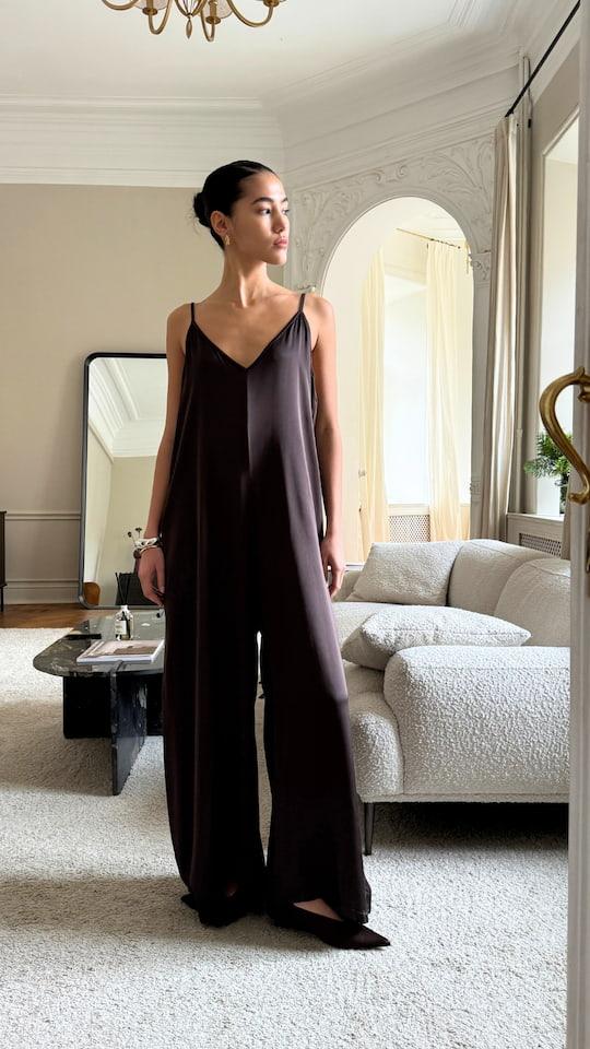 Charli Natalie Satin Jumpsuit - Dark Espresso Jumpsuit