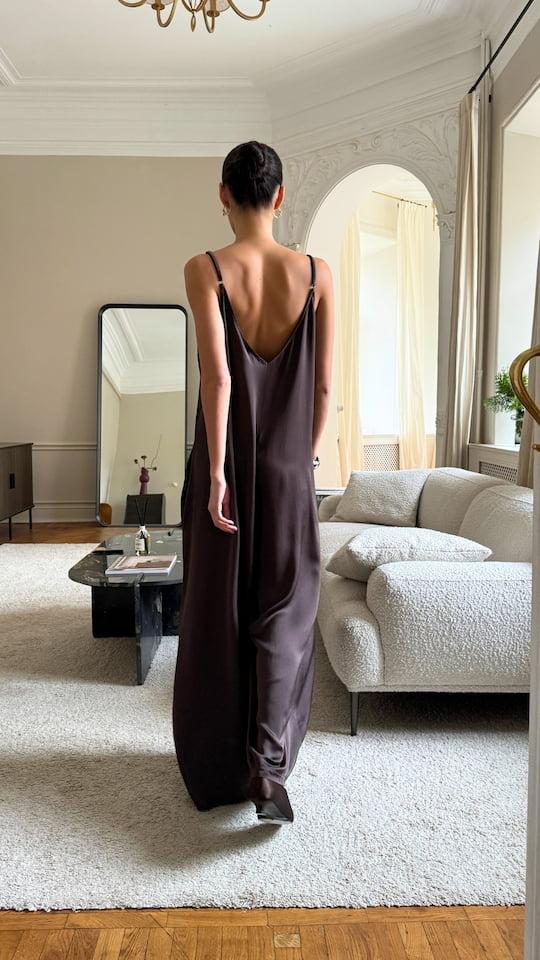 Charli Natalie Satin Jumpsuit - Dark Espresso Jumpsuit