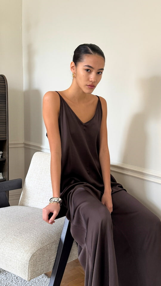 charli Natalie Satin Jumpsuit - Dark Espresso Jumpsuit