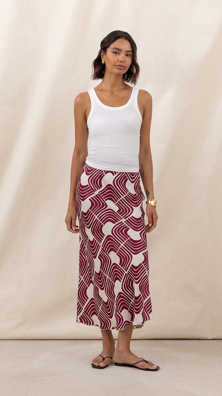 Charli Sasha Satin Print Skirt - Geometric Print Skirts
