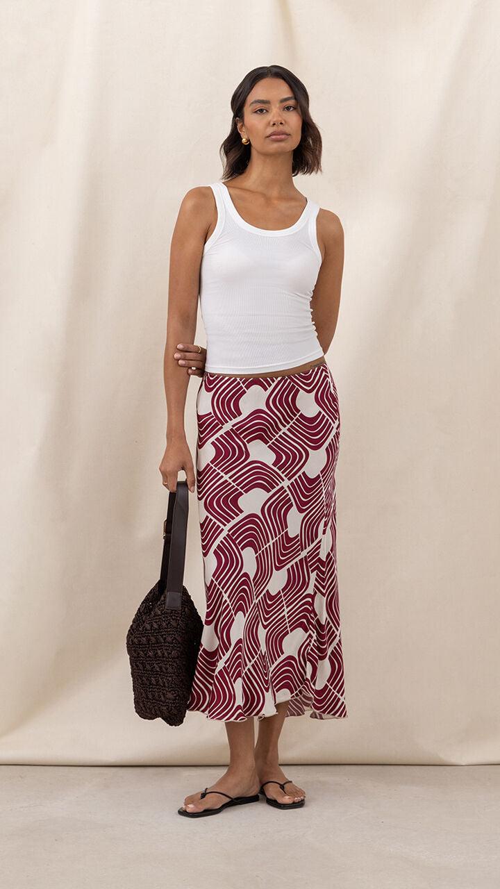 charli Sasha Satin Print Skirt - Geometric Print Skirts