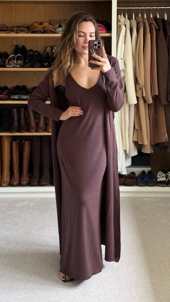 charli Sofia Long Line Cardigan - Dark Espresso Jumpers