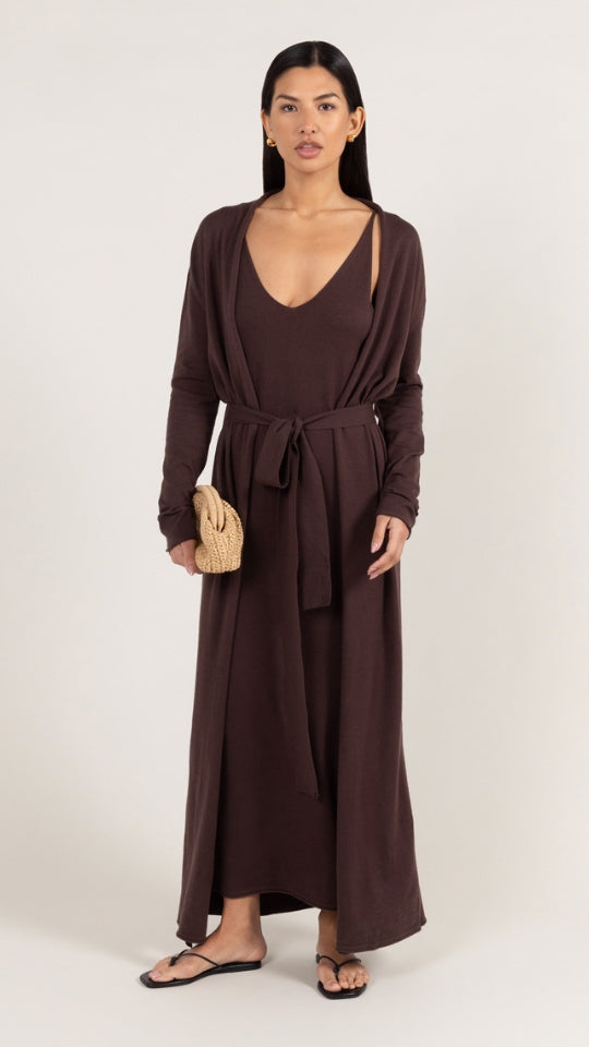 charli Sofia Long Line Cardigan - Dark Espresso Jumpers
