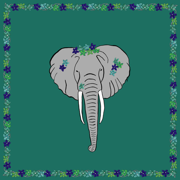 charlotte sparre Flower elephant 90x90 cm / 90-403 Flower elephant 90x90 - Azur Scarf