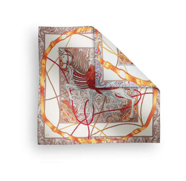 charlotte sparre Paisley horse 90x90 cm / SS003 Paisley horse 90x90 - Blue/Orange Scarf
