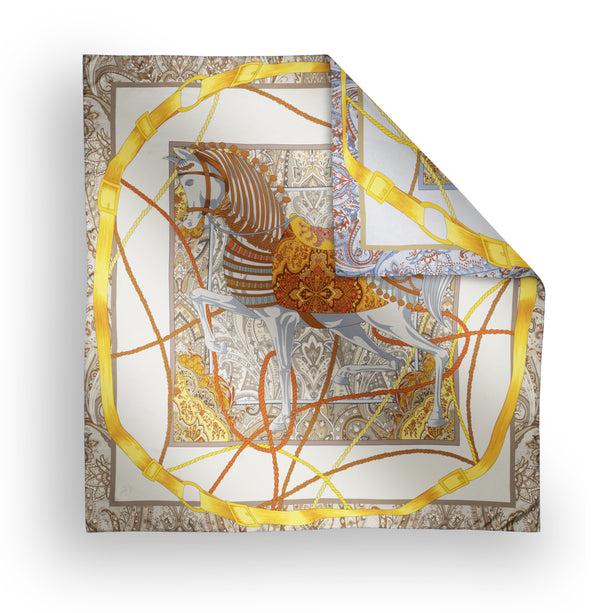 charlotte sparre Paisley horse 90x90 cm / SS003 Paisley horse 90x90 - Blue/Yellow Scarf