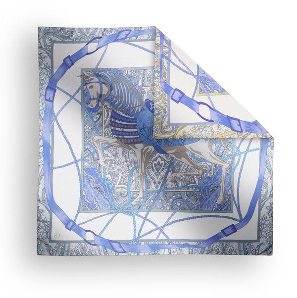 charlotte sparre Paisley horse 90x90 cm / SS003 Paisley horse 90x90 - Blue/Taupe Scarf