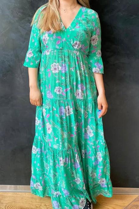 charlotte sparre V-lane dress Floral fun / 2981 Floral fun vis - Green Dress