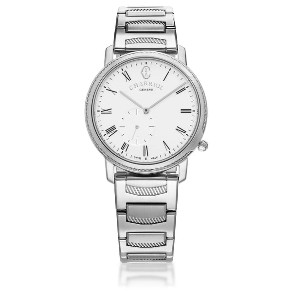 charriol CELTIC LEGACY 40MM QUARTZ CALIBRE WHITE DIAL STEEL BEZEL STEEL BRACELET Watch