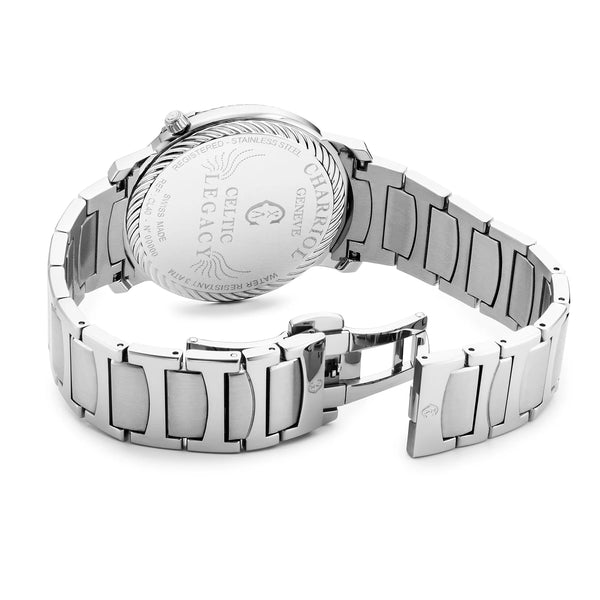 Charriol CELTIC® LEGACY 40MM QUARTZ CALIBRE BLUE "CLOUS DE PARIS" DIAL STEEL BEZEL METAL BRACELET Watch