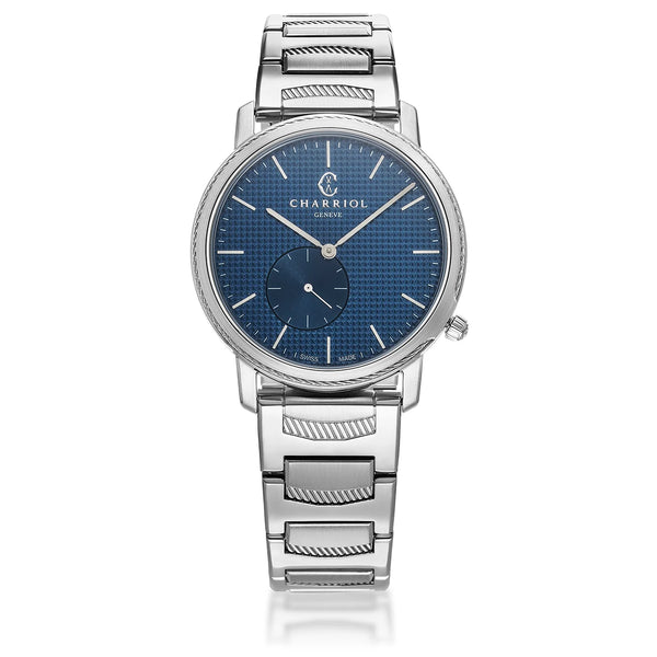 charriol CELTIC® LEGACY 40MM QUARTZ CALIBRE BLUE "CLOUS DE PARIS" DIAL STEEL BEZEL METAL BRACELET Watch charriol CELTIC® LEGACY 40MM QUARTZ CALIBRE BLUE "CLOUS DE PARIS" DIAL STEEL BEZEL METAL BRACELET Watch