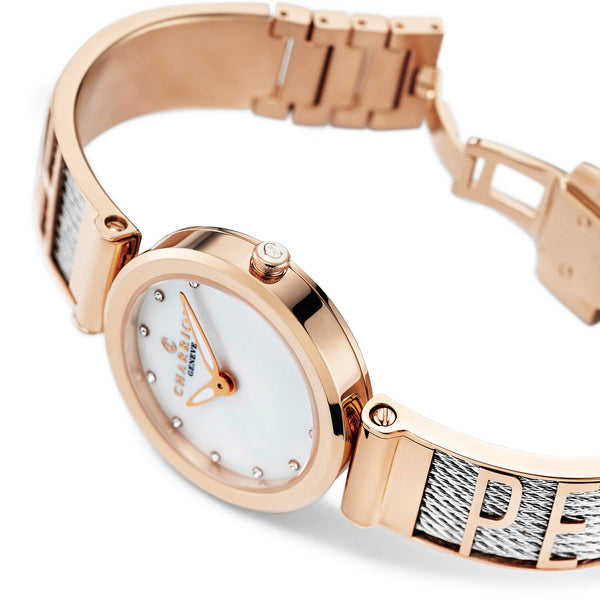Charriol FOREVER™ YOURS 32MM QUARTZ CALIBRE MOTHER-OF-PEARL WITH 12 SIMILIS DIAL ROSE GOLD PVD BEZEL STEEL CABLE BRACELET Watch