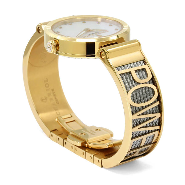 Charriol FOREVER™ YOURS 32MM QUARTZ CALIBRE MOTHER-OF-PEARL WITH 12 DIAMONDS DIAL YELLOW GOLD PVD BEZEL STEEL CABLE BRACELET Watch