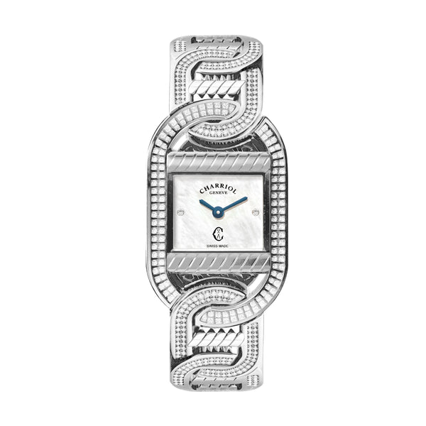 Charriol MARINER 20MM QUARTZ CALIBRE STEEL CASE WITH 128 DIAMONDS 6 STEEL LINKS WITH 336 DIAMONDS WHITE MOTHER-OF-PEARL WITH 2 DIAMONDS Watch