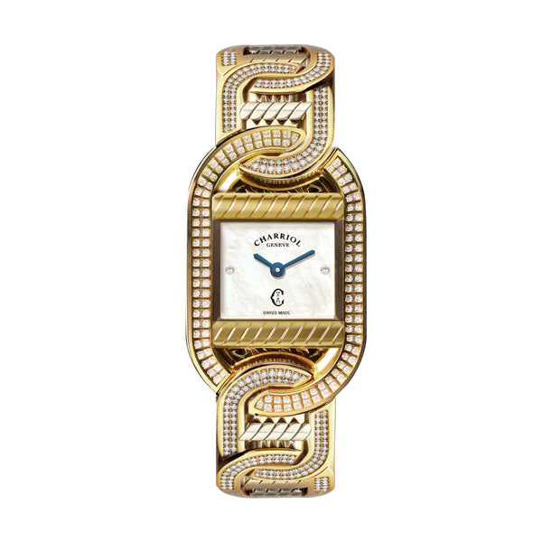 charriol MARINER 20MM QUARTZ CALIBRE YELLOW GOLD PLATED CASE WITH 128 DIAMONDS 6 YELLOW GOLD PLATED LINKS WITH 336 DIAMONDS WHITE MOTHER-OF-PEARL WITH 2 DIAMONDS Watch