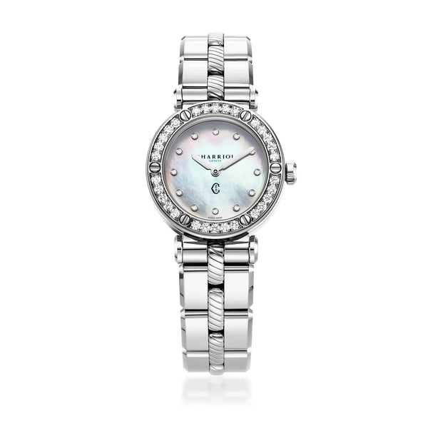 Charriol NAVIGATOR CRUISE 28MM MOTHER-OF-PEARL WITH 12 DIAMONDS DIAL STEEL 30 FULL CUT DIAMONDS BEZEL METAL INTERCHANGEABLE BRACELET Watch