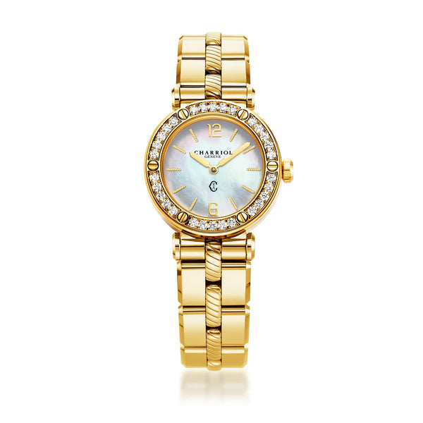 Charriol NAVIGATOR CRUISE 28MM QUARTZ CALIBRE MOTHER-OF-PEARL DIAL 30 DIAMONDS BEZEL STEEL YELLOW GOLD PVD INTERCHANGEABLE BRACELET Watch