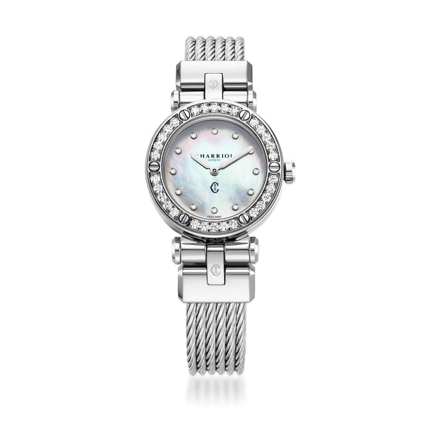 Charriol NAVIGATOR CRUISE 28MM QUARTZ CALIBRE MOTHER-OF-PEARL WITH 12 DIAMONDS DIAL 30 FULL CUT DIAMONDS WITH 6 SCREWS BEZEL STEEL CABLE INTERCHANGEABLE BRACELET Watch