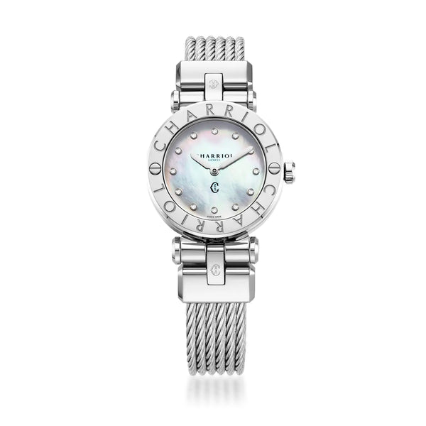 Charriol NAVIGATOR CRUISE 28MM QUARTZ CALIBRE MOTHER-OF-PEARL WITH 12 DIAMONDS DIAL STEEL "CHARRIOL CHARRIOL" BEZEL STEEL CABLE INTERCHANGEABLE BRACELET Watch
