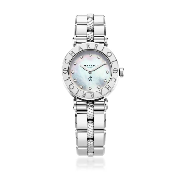 Charriol NAVIGATOR CRUISE 28MM QUARTZ CALIBRE MOTHER-OF-PEARL WITH 12 DIAMONDS DIAL STEEL "CHARRIOL CHARRIOL" BEZEL METAL INTERCHANGEABLE BRACELET Watch