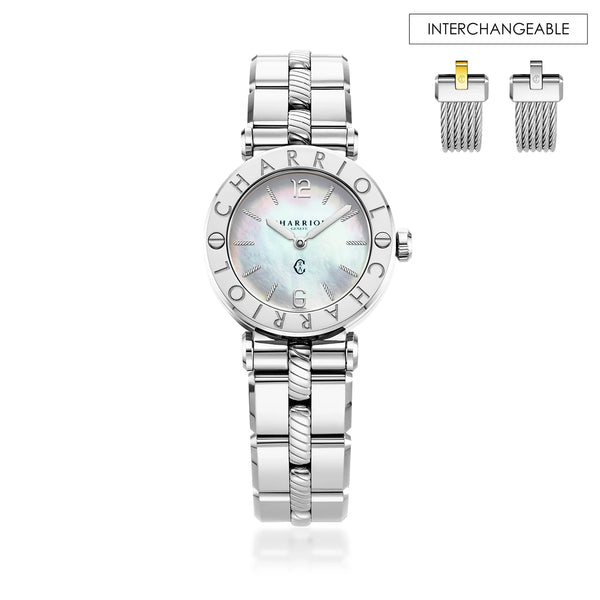 charriol NAVIGATOR CRUISE 28MM QUARTZ CALIBRE MOTHER-OF-PEARL DIAL ""CHARRIOL CHARRIOL"" BEZEL STEEL INTERCHANGEABLE BRACELET" Watch