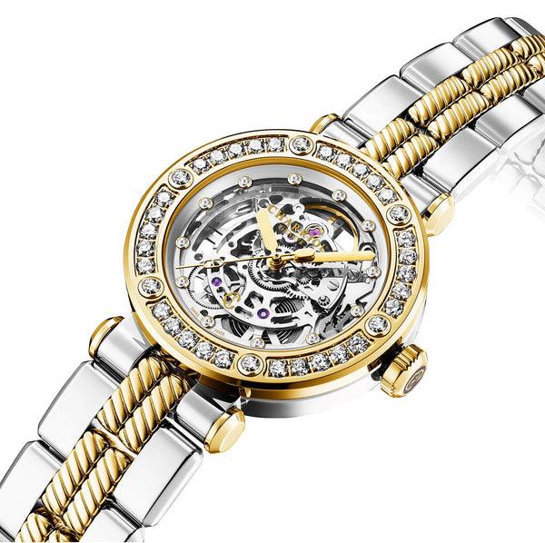 Charriol NAVIGATOR CRUISE 36MM CHARRIOL SKELETON AUTOMATIC CALIBRE CRYSTAL WITH 12 DIAMONDS INDEX INNER RING DIAL STEEL YELLOW GOLD PVD WITH 30 FULLCUTS DIAMONDS & 6 DIAMONDS BEZEL METAL BICOLOR INTERCHANGEABLE BRACELET Watch