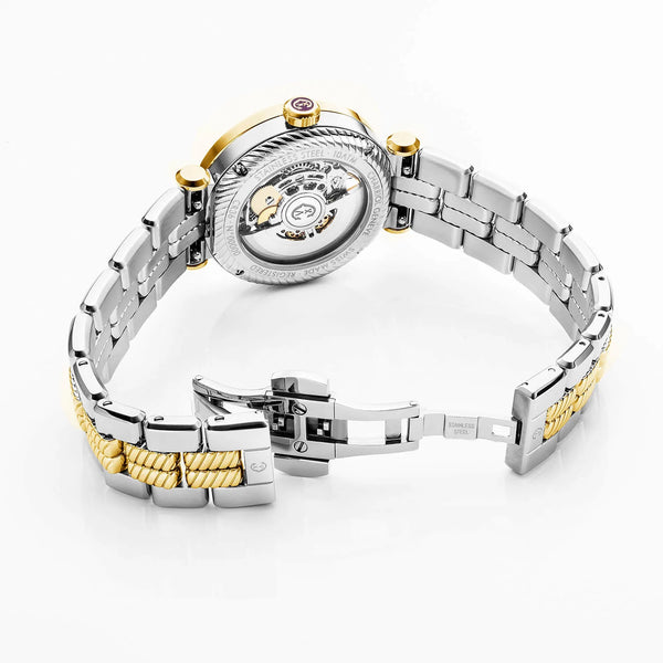 Charriol NAVIGATOR CRUISE 36MM CHARRIOL SKELETON AUTOMATIC CALIBRE CRYSTAL WITH 12 DIAMONDS INDEX INNER RING DIAL STEEL YELLOW GOLD PVD WITH 30 FULLCUTS DIAMONDS & 6 DIAMONDS BEZEL METAL BICOLOR INTERCHANGEABLE BRACELET Watch