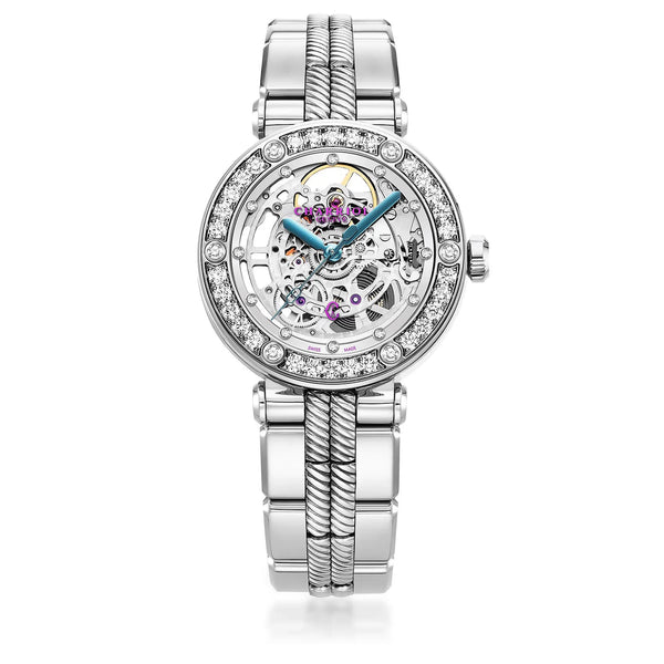 charriol NAVIGATOR CRUISE 36MM CHARRIOL SKELETON AUTOMATIC CALIBRE CRYSTAL WITH 12 DIAMONDS INDEX INNER RING DIAL STEEL WITH 30 FULLCUTS DIAMONDS & 6 DIAMONDS METAL INTERCHANGEABLE BRACELET Watch