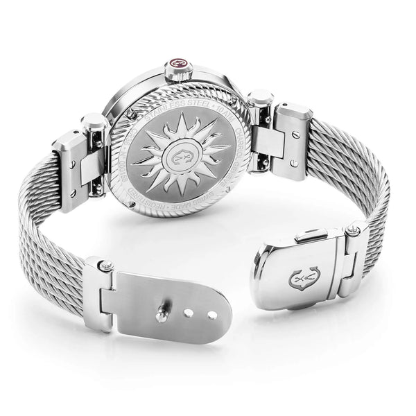 Charriol NAVIGATOR CRUISE 36MM MOONPHASE QUARTZ CALIBRE AVENTURINE PRINTED WITH 11 DIAMONDS DIAL STEEL "CHARRIOL CHARRIOL" WITH 2 SCREWS BEZEL STEEL INTERCHANGEABLE CABLE BRACELET Watch