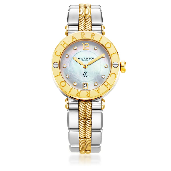 Charriol NAVIGATOR CRUISE 36MM QUARTZ CALIBRE MOTHER-OF-PEARL WITH 10 DIAMONDS DIAL STEEL YELLOW GOLD PVD "CHARRIOL CHARRIOL" BEZEL BICOLOR METAL INTERCHANGEABLE BRACELET Watch