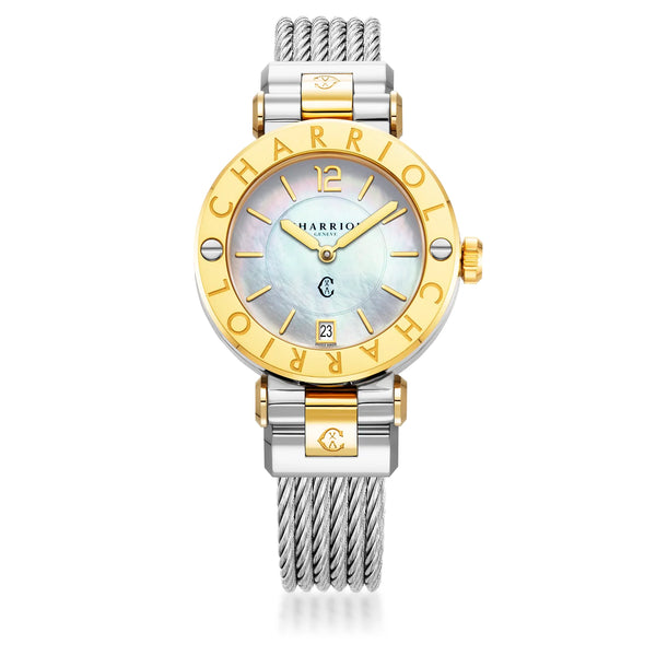 Charriol NAVIGATOR CRUISE 36MM QUARTZ CALIBRE MOTHER-OF-PEARL DIAL STEEL YELLOW GOLD PVD "CHARRIOL CHARRIOL" BEZEL STEEL CABLE INTERCHANGEABLE BRACELET Watch