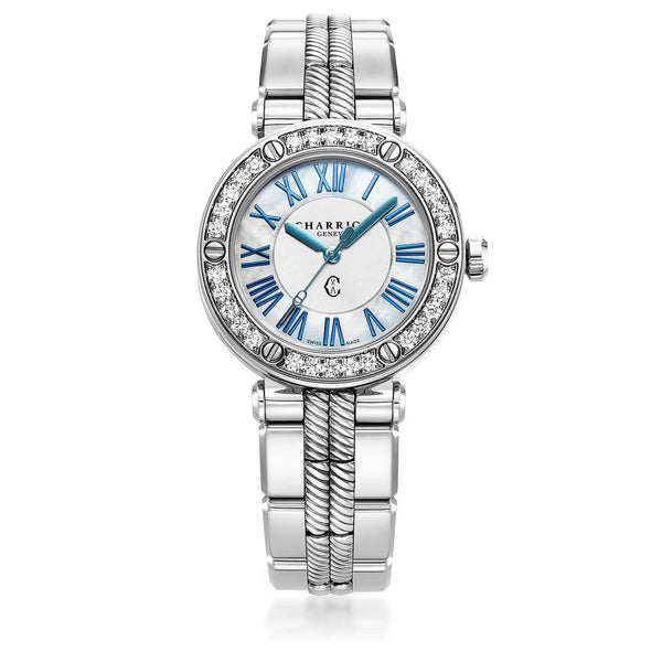charriol NAVIGATOR CRUISE 36MM QUARTZ CALIBRE MOTHER-OF-PEARL DIAL WITH ROMAN NUMERAL 30 DIAMONDS BEZEL METAL INTERCHANGEABLE BRACELET Watch