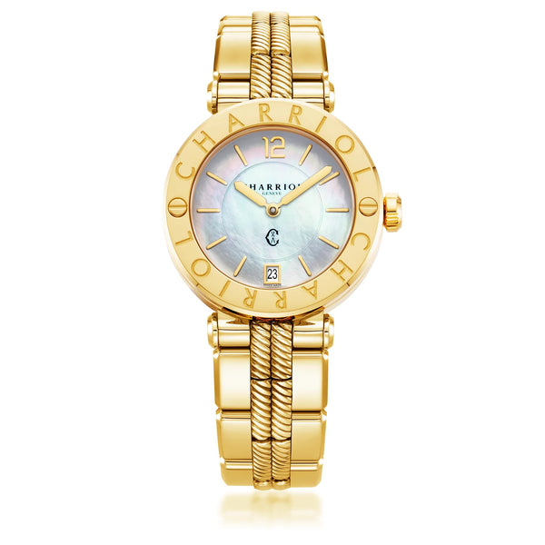 Charriol NAVIGATOR CRUISE 36MM QUARTZ CALIBRE MOTHER-OF-PEARL DIAL "CHARRIOL CHARRIOL" BEZEL STEEL YELLOW GOLD PVD INTERCHANGEABLE BRACELET Watch