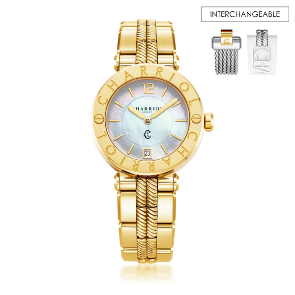 charriol NAVIGATOR CRUISE 36MM QUARTZ CALIBRE MOTHER-OF-PEARL DIAL "CHARRIOL CHARRIOL" BEZEL STEEL YELLOW GOLD PVD INTERCHANGEABLE BRACELET Watch