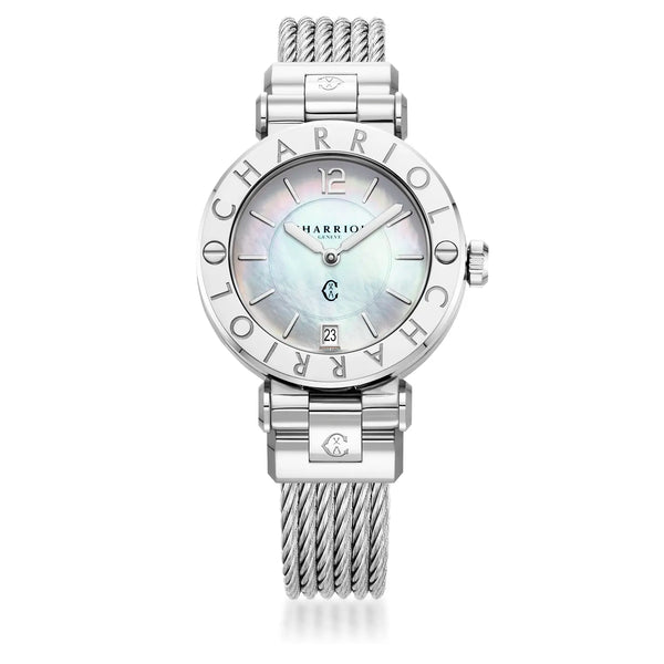 Charriol NAVIGATOR CRUISE 36MM QUARTZ CALIBRE MOTHER-OF-PEARL DIAL "CHARRIOL CHARRIOL" BEZEL STEEL CABLE INTERCHANGEABLE BRACELET Watch