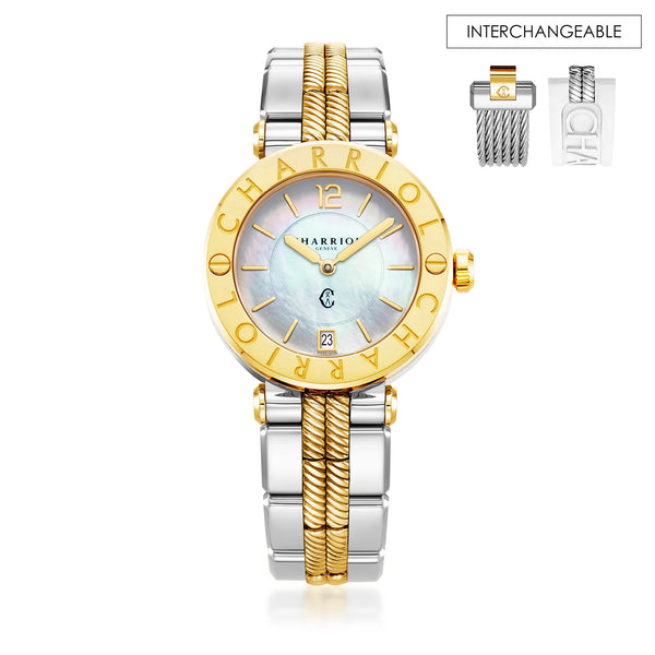 charriol NAVIGATOR CRUISE 36MM QUARTZ CALIBRE MOTHER-OF-PEARL DIAL STEEL YELLOW GOLD PVD "CHARRIOL CHARRIOL" BEZEL METAL BICOLOR INTERCHANGEABLE BRACELET Watch