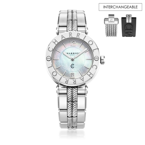 charriol NAVIGATOR CRUISE 36MM QUARTZ CALIBRE MOTHER-OF-PEARL DIAL STEEL "CHARRIOL CHARRIOL" BEZEL METAL INTERCHANGEABLE BRACELET Watch