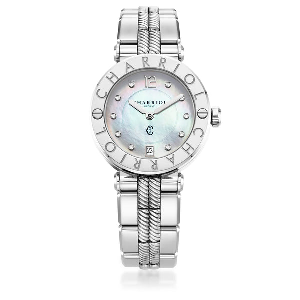 Charriol NAVIGATOR CRUISE 36MM QUARTZ CALIBRE MOTHER-OF-PEARL WITH 10 DIAMONDS DIAL "CHARRIOL CHARRIOL" BEZEL STEEL INTERNCHANGEABLE BRACELET Watch