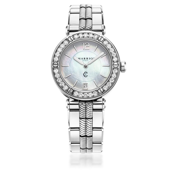 Charriol NAVIGATOR CRUISE 36MM QUARTZ CALIBRE MOTHER-OF-PEARL DIAL 30 DIAMONDS BEZEL STEEL INTERCHANGEABLE BRACELET Watch