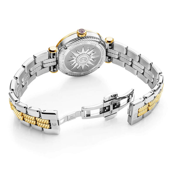 Charriol NAVIGATOR CRUISE 36MM QUARTZ CALIBRE WHITE MOTHER-OF-PEARL WITH 12 ROMAN FIGURES DIAL STEEL YELLOW GOLD PVD WITH 30 DIAMONDS & 6 SCREWS BEZEL METAL BICOLOR INTERCHANGEABLE BRACELET Watch