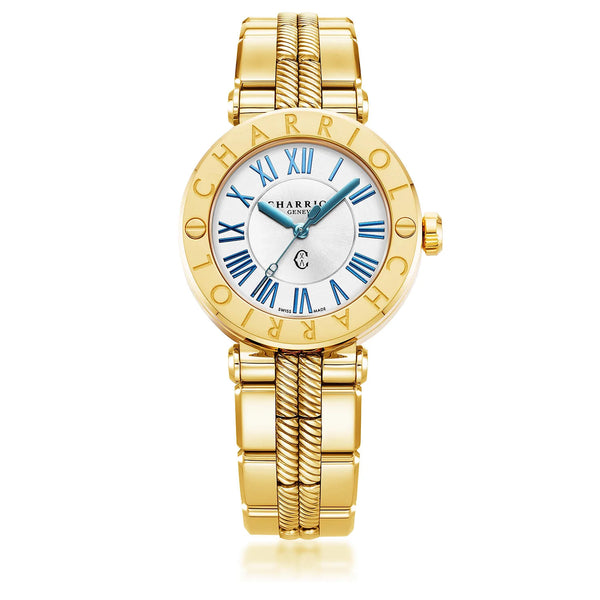 charriol NAVIGATOR CRUISE 36MM QUARTZ CALIBRE WHITE MOTHER-OF-PEARL WITH 12 ROMAN FIGURES DIAL STEEL YELLOW GOLD PVD "CHARRIOL CHARRIOL" WITH 2 SCREWS BEZEL METAL YELLOW GOLD PVD INTERCHANGEABLE BRACELET Watch