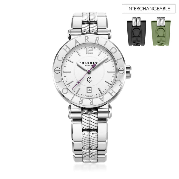 charriol NAVIGATOR CRUISE 41MM QUARTZ CALIBRE WHITE DIAL "CHARRIOL CHARRIOL" BEZEL STEEL INTERCHANGEABLE BRACELET Watch