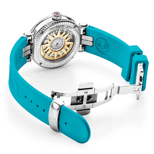 Charriol NAVIGATOR SURF 36MM AUTOMATIC CALIBRE TURQUOISE DIAL TURQUOISE BEZEL TURQUOISE RUBBER INTERCHANGEABLE BRACELET Watch