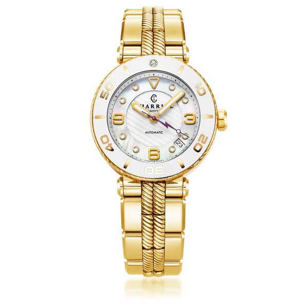 Charriol NAVIGATOR SURF 36MM AUTOMATIC CALIBRE WHITE DIAL WHITE BEZEL YELLOW GOLD PVD INTERCHANGEABLE BRACELET Watch