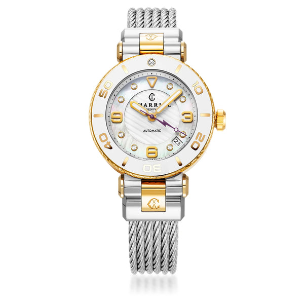 Charriol NAVIGATOR SURF 36MM AUTOMATIC CALIBRE WHITE DIAL WHITE BEZEL STEEL CABLE INTERCHANGEABLE BRACELET Watch