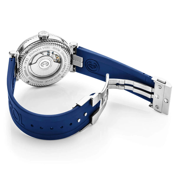 Charriol NAVIGATOR SURF 41MM AUTOMATIC CALIBRE BLACK LUMINOVA DIAL BLUE AND SILVER BEZEL BLUE RUBBER INTERCHANGEABLE BRACELET Watch