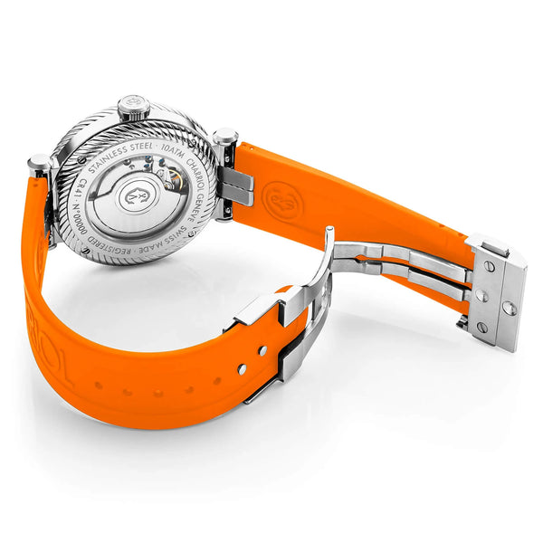 Charriol NAVIGATOR SURF 41MM AUTOMATIC CALIBRE BLACK LUMINOVA DIAL BLACK AND SILVER BEZEL ORANGE RUBBER INTERCHANGEABLE BRACELET Watch