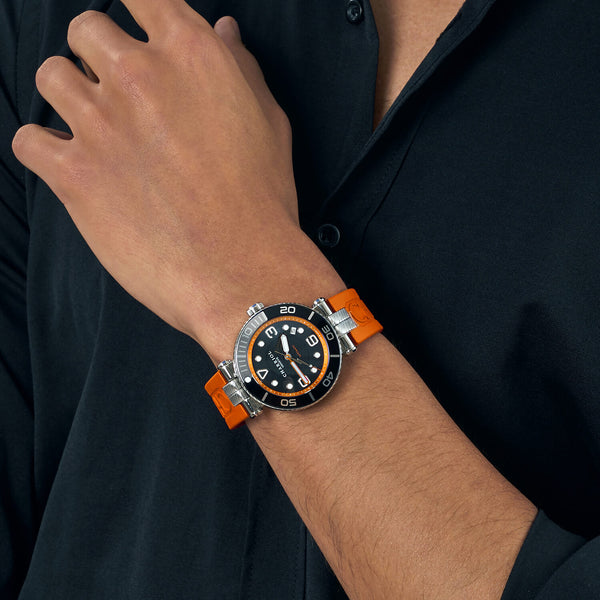 Charriol NAVIGATOR SURF 41MM AUTOMATIC CALIBRE BLACK LUMINOVA DIAL BLACK AND SILVER BEZEL ORANGE RUBBER INTERCHANGEABLE BRACELET Watch