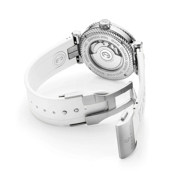 Charriol NAVIGATOR SURF 41MM AUTOMATIC CALIBRE WHITE LUMINOVA DIAL BLUE AND WHITE BEZEL WHITE RUBBER INTERCHANGEABLE BRACELET Watch