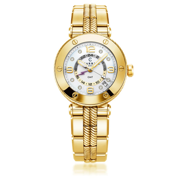 Charriol NAVIGATOR SURF GMT 36MM QUARTZ GMT CALIBRE WHITE DIAL 6 SCREWS BEZEL STEEL YELLOW GOLD PVD INTERCHANGEABLE BRACELET Watch